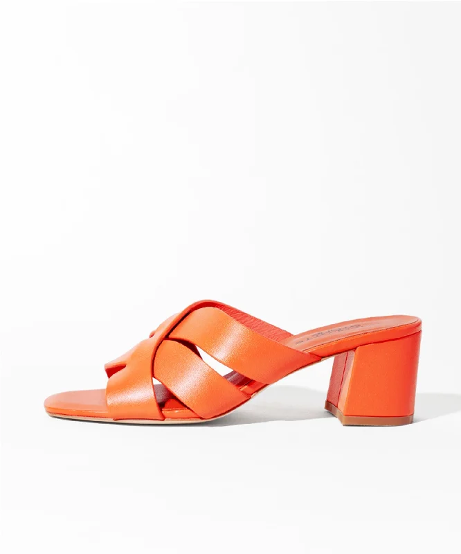 Lisette Low Criss Cross Leather Heel | Coral