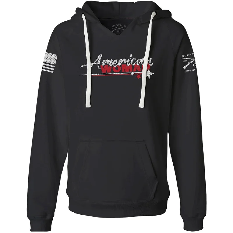 Grunt Style Women's American Woman 2.0 V-Neck Pullover Hoodie - Black