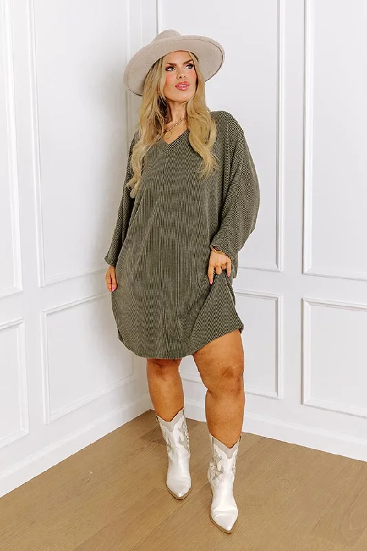 Casual Chats Shift Dress In Olive Curves