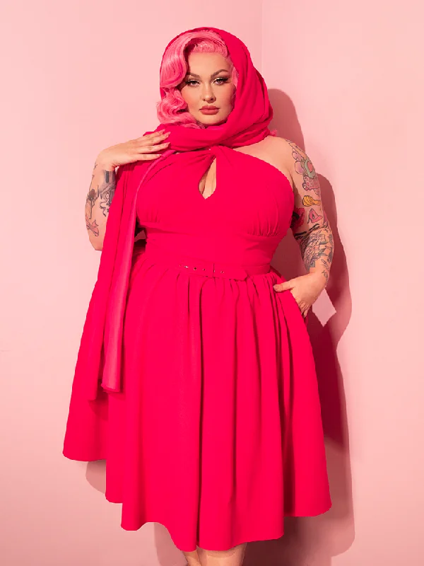 Golden Era Swing Dress and Scarf in Hot Pink - Vixen by Micheline Pitt