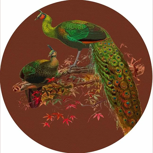 Family Pheasants Rust 16" Round Pebble Placemat Set of 4