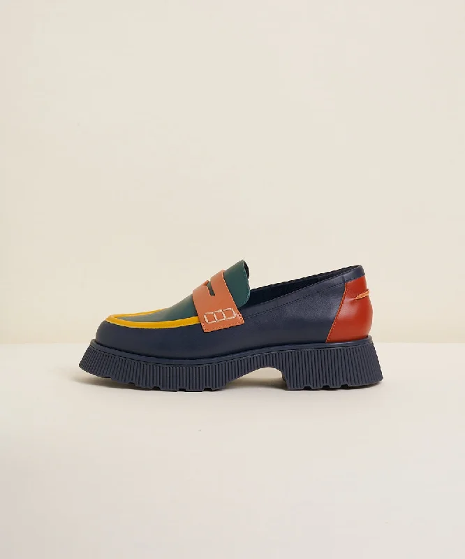 Adam Multi-Color Leather Platform Loafers | Navy