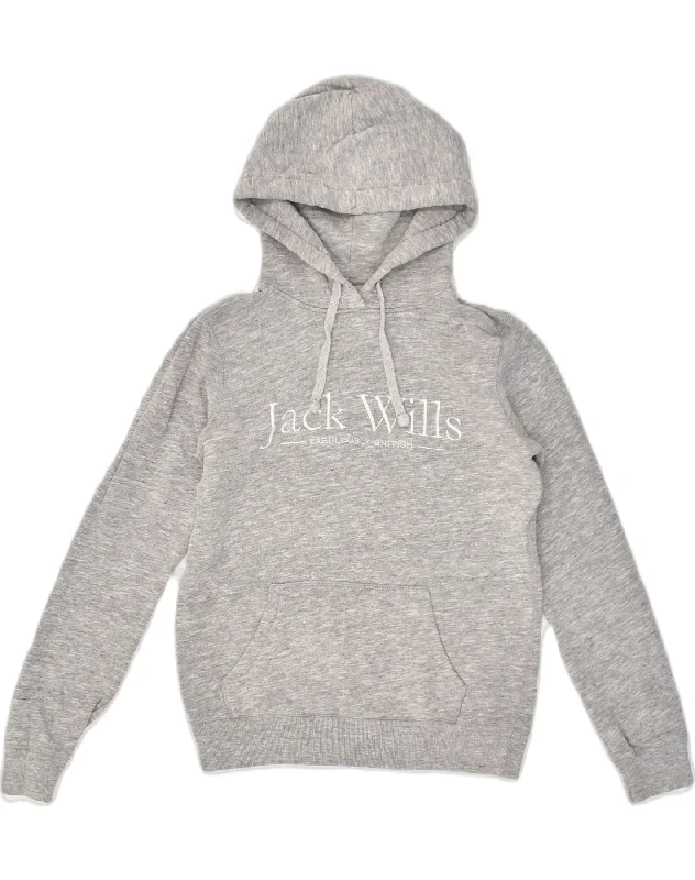 JACK WILLS Womens Graphic Hoodie Jumper UK 8 Small Grey Cotton