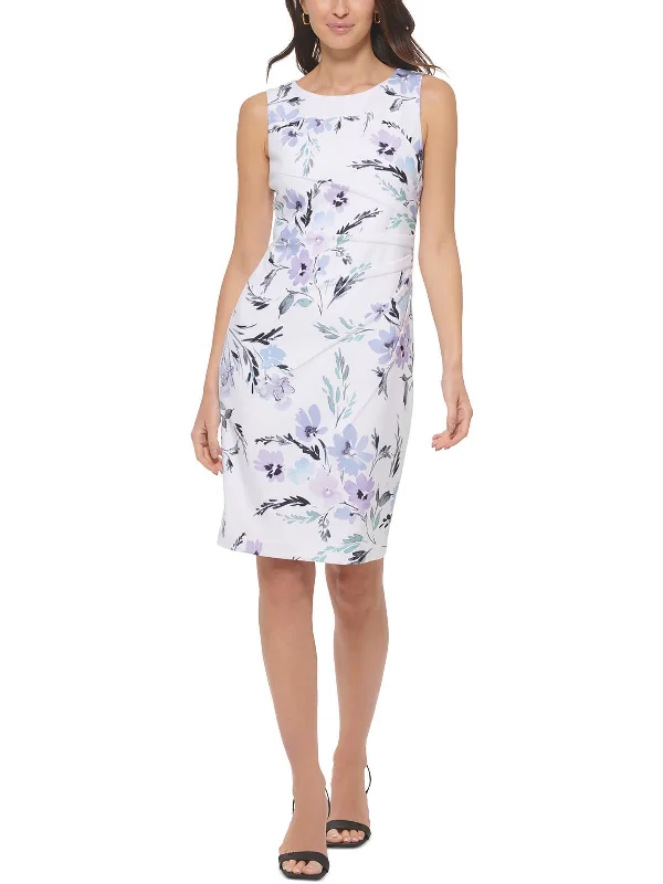 Womens Floral Print Knee Length Sheath Dress