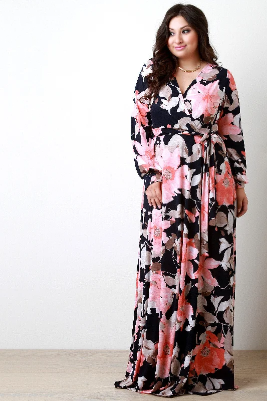 Floral Wrap Style Longsleeve Maxi Dress