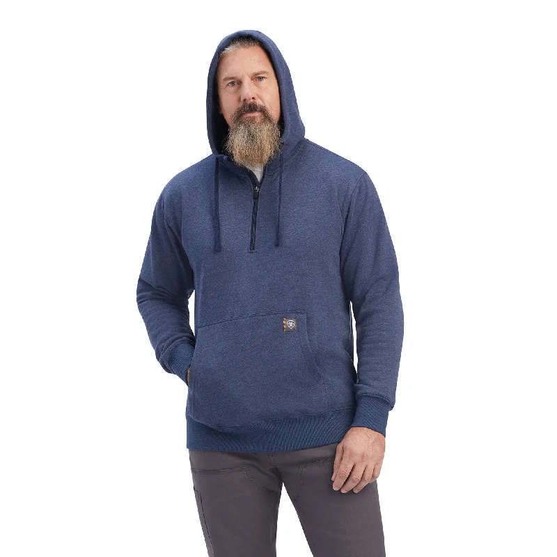 Ariat® Men's Rebar Workman Quarter Zip Navy Heather Hoodie 10041412