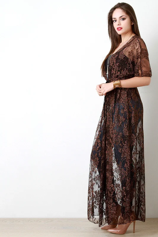 Floral Shimmer Mesh Cover Up Dress