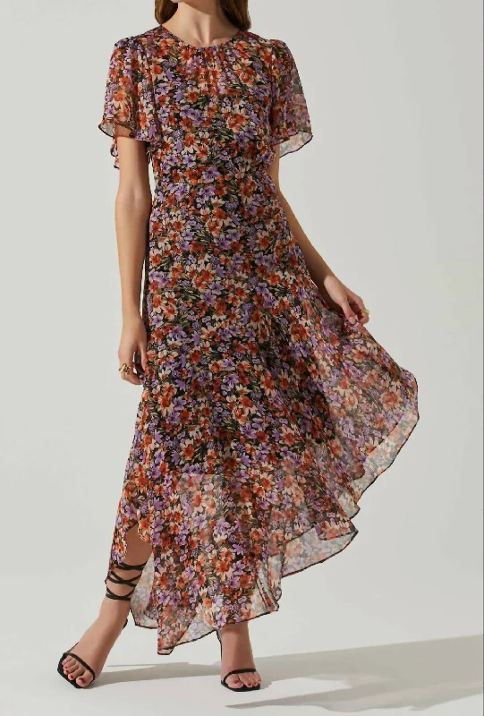 Mirella Dress In Orange Purple Floral