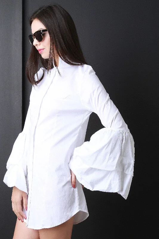 Bell Sleeve Button Up Shirt Dress