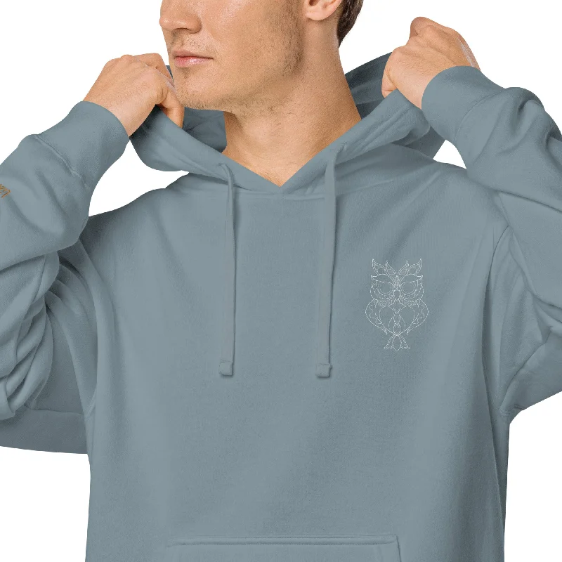 Owl Lovers Embroidered Design Unisex Pigment-Dyed Hoodie