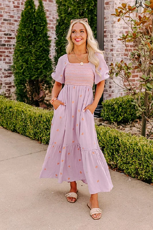 Farmers Market Stroll Smocked Maxi in Lavender