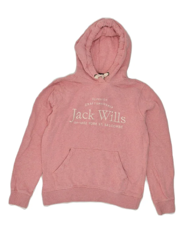 JACK WILLS Womens Graphic Hoodie Jumper UK 8 Small Pink Cotton