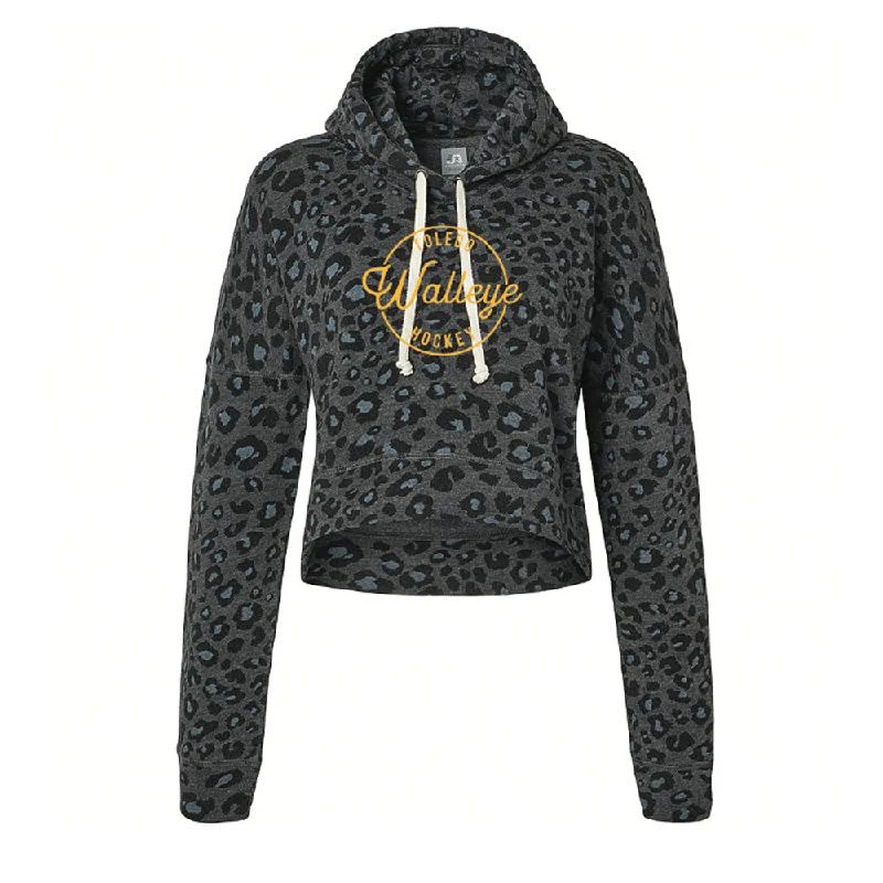 Toledo Walleye Ladies Black Leopard Cropped Hoodie