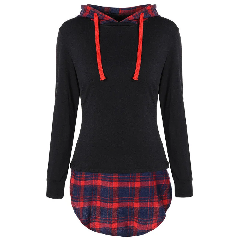 Women Casual Hoodies Sweatshirts Mujer plaid Long Sleeve Pullovers