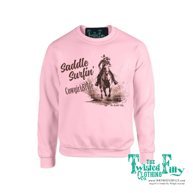 Saddle Surfin' Cowgirl Style - Adult Womens Sweatshirt - Assorted Colors