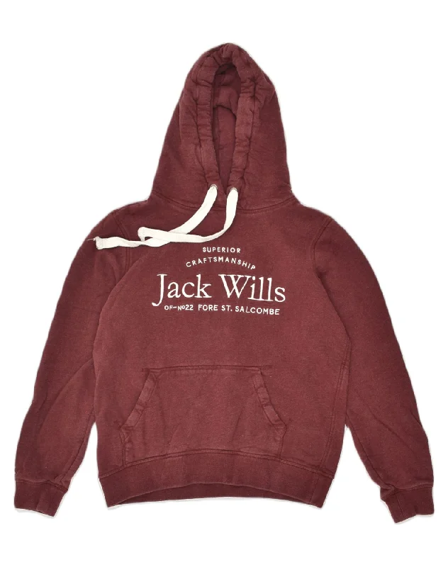 JACK WILLS Womens Graphic Hoodie Jumper UK 10 Small Burgundy Cotton