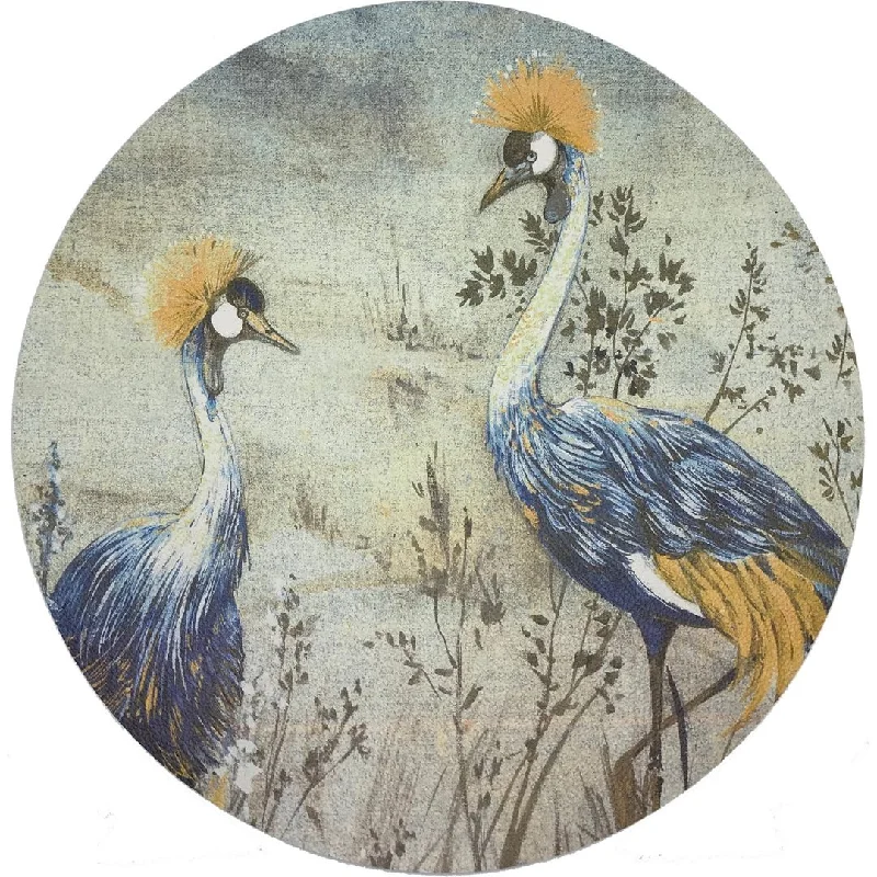 Crested Crane Wheat Blue 16" Round Pebble Placemat, Set Of 4