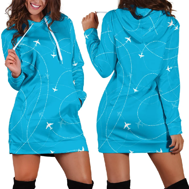 Airplane Destinations Blue Background Women'S Hoodie Dress