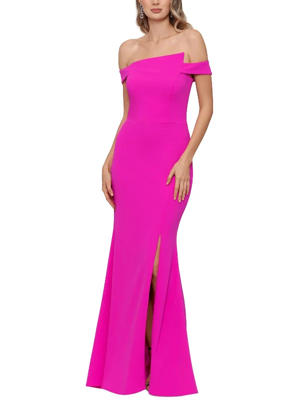 Petites Womens Asymmetric Polyester Evening Dress