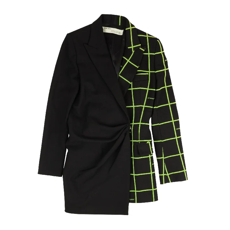 Black Green Check Blazer Dress