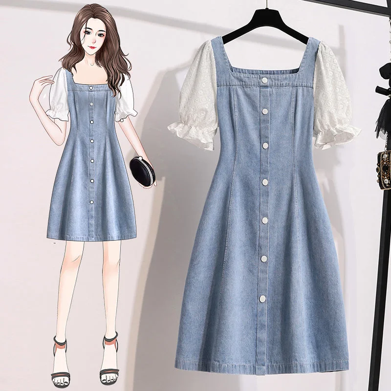 Plus Size Square Neck Denim Dress