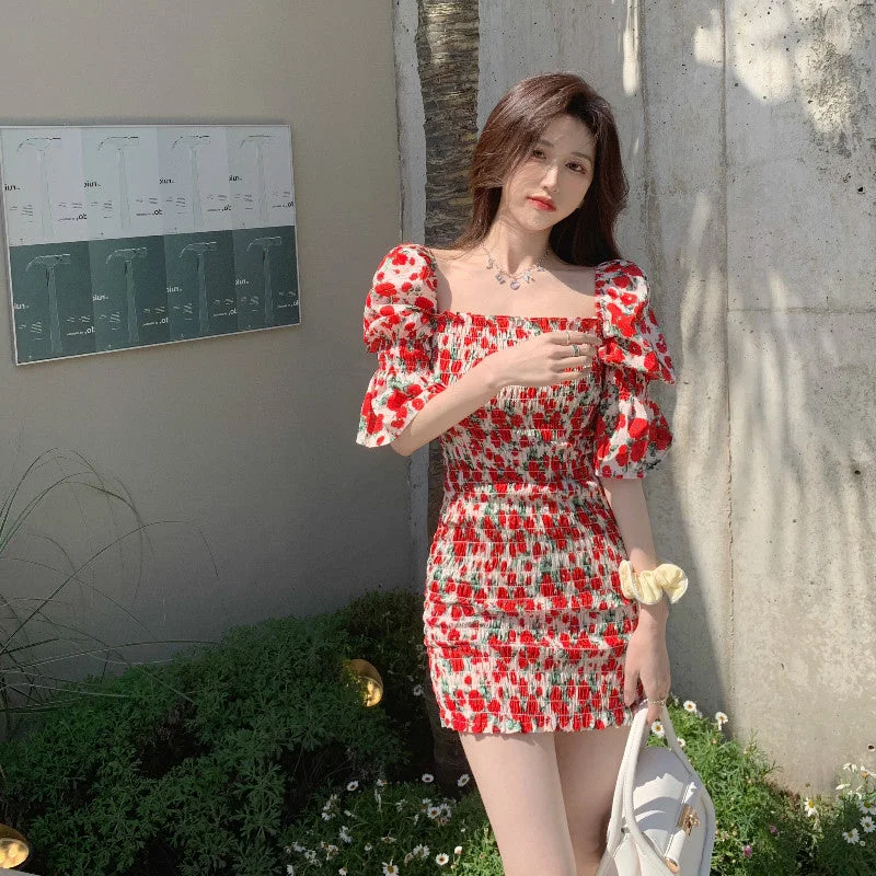 Plus Size Korean Roses Scrunch Bodycon Dress