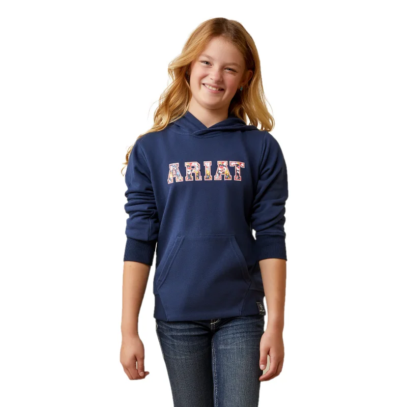 Ariat® Youth Girl's 3D Logo 2.0 Navy & Red Hoodie 10043381