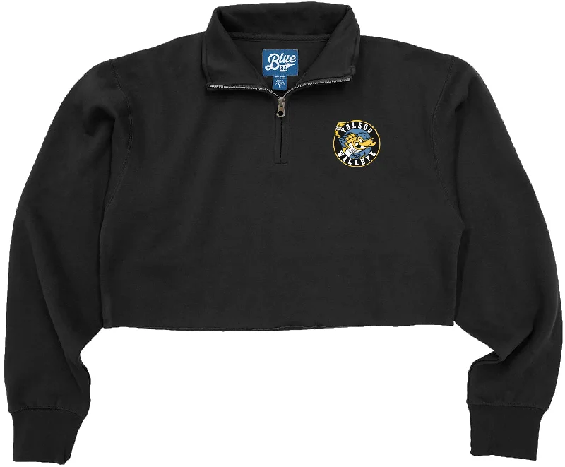 Toledo Walleye Ladies Current Crest Cropped Raw Edge 1/4 Zip