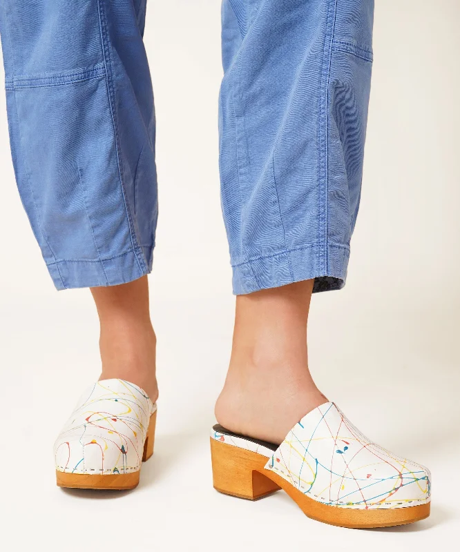 Martino Low Heel Wooden Clog | Splatter