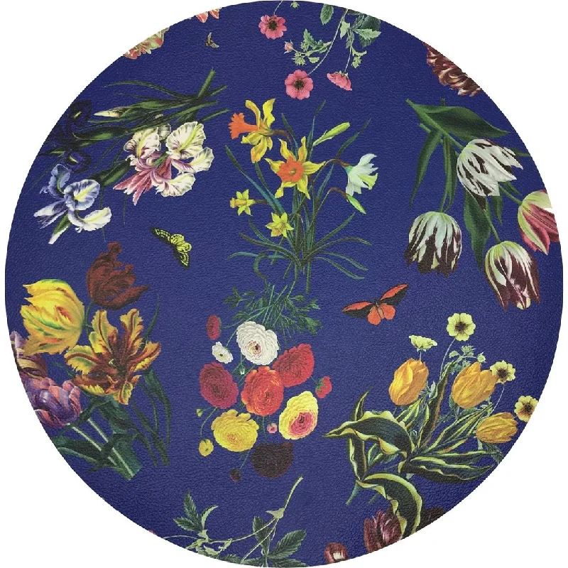 Flora Fauna Blue 16" Round Pebble Placemat, Set Of 4