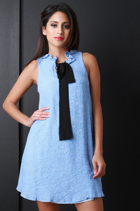 Bow Tie Sleeveless Shift Dress