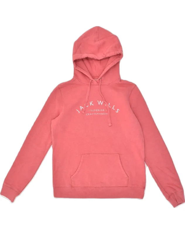 JACK WILLS Womens Loose Fit Graphic Hoodie Jumper UK 10 Small Pink Cotton