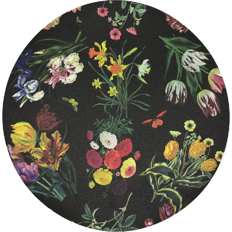 Flora Fauna Black 16" Round Pebble Placemats, Set Of 4