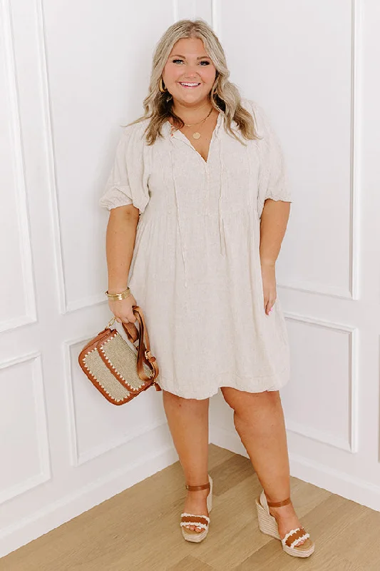 Summer Party Linen-Blend Mini Dress in Oatmeal Curves