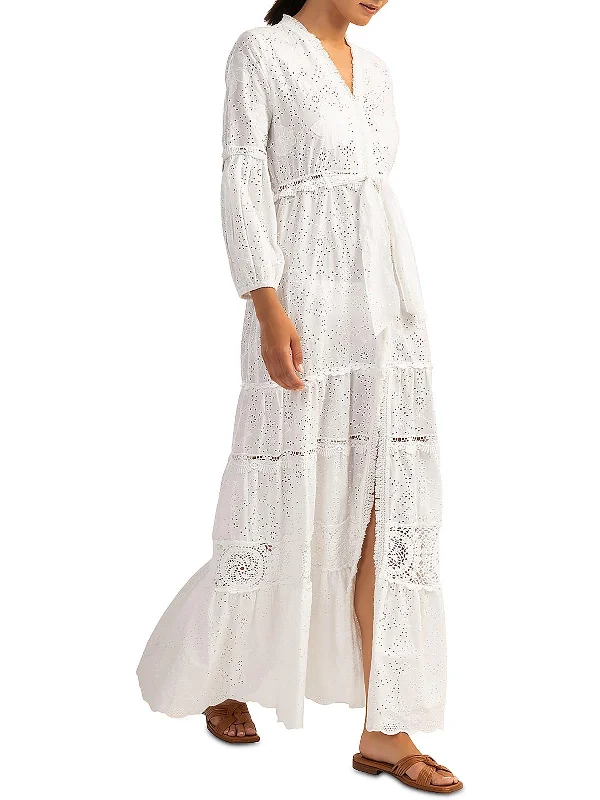 Santorini Womens Floral Eyelet Shirtdress