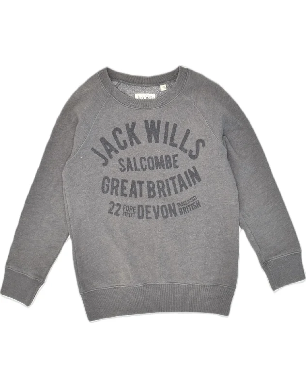 JACK WILLS Womens Graphic Sweatshirt Jumper UK 8 Small  Grey Cotton