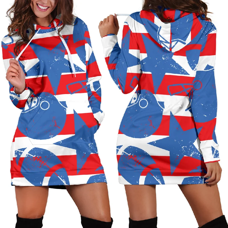 American Football Ball Star Stripes Pattern Women'S Hoodie Dress