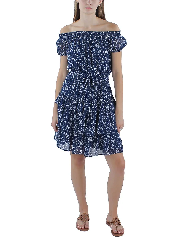 Womens Chiffon Printed Fit & Flare Dress