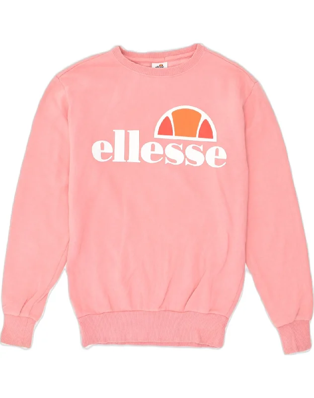 ELLESSE Womens Graphic Sweatshirt Jumper UK 4 XS Pink Cotton